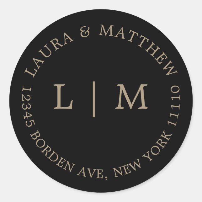 Adesivo Casamento Dourado de Monograma Negro (Frente)