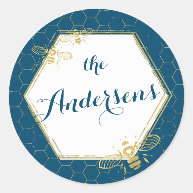 Adesivo Casamento Dourado de nome personalizado de mel de  (Frente)