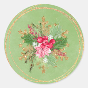 Adesivo Casamento Dourado de Poinsettia Red Berry de Natal