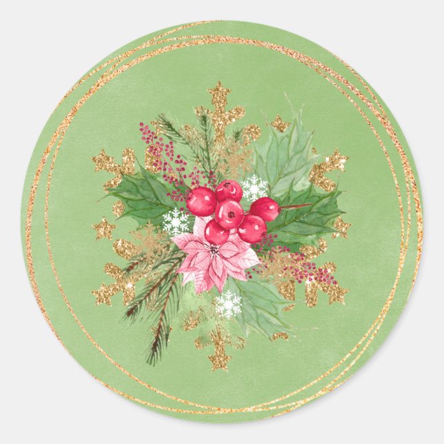 Adesivo Casamento Dourado de Poinsettia Red Berry de Natal (Frente)