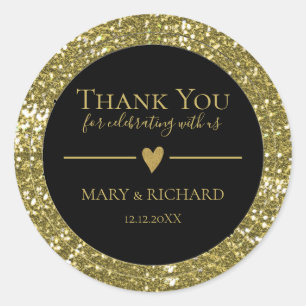Adesivo Casamento Dourado De Preto E Brilhante Obrigado