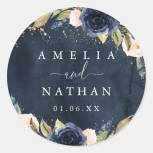 Adesivo Casamento Dourado de Sparkle Floral Watercolor