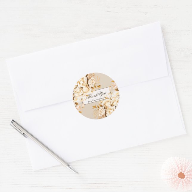 Adesivo Casamento Dourado e Flamental de Ivory Obrigado (Envelope)