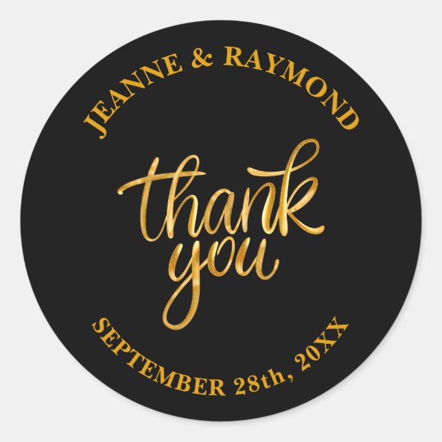 Adesivo Casamento Dourado E Negro Elegante Obrigado A Favo (Frente)