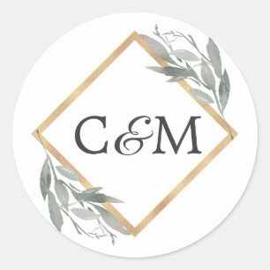Adesivo Casamento Dourado Elegante De Folha Botânica Sage