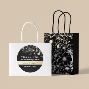 Adesivo Casamento Dourado Elegante de Preto e Branco Obrig