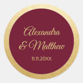 Adesivo Casamento Dourado Elegante Personalizado Burgundy