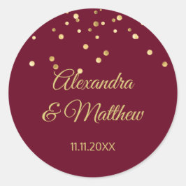 Adesivo Casamento Dourado Elegante Personalizado Burgundy