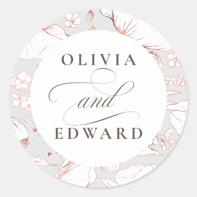 Adesivo Casamento Dourado Elegante, Rosa, de Flores Selvag (Frente)