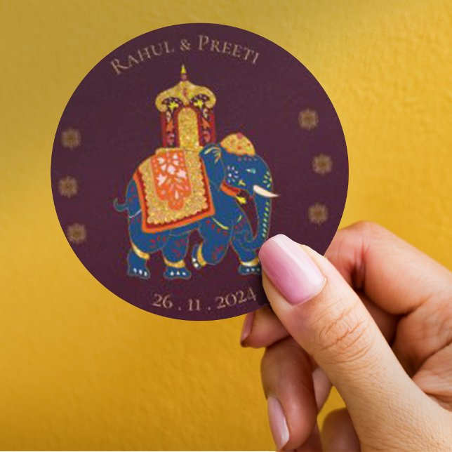 Adesivo Casamento Dourado Elegante Vermelho Mandala Indian (Elegant Vibrant Red Gold Mandala Indian Wedding Classic Round Sticker)