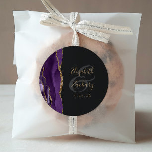 Adesivo Casamento Dourado Escuro Roxo do Script Geode Agat