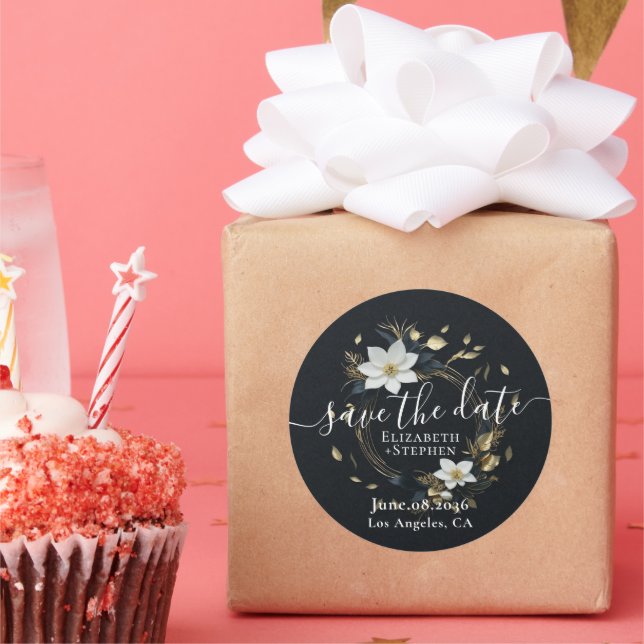 Adesivo Casamento Dourado Floral Branco Salva A Data (Festa)