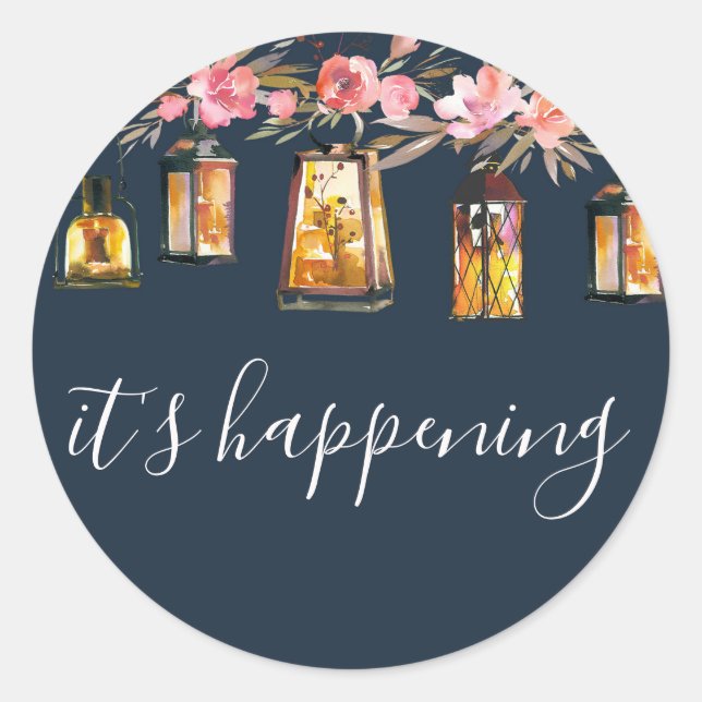 Adesivo Casamento Dourado Floral de Coral Azul-Marinho Ele (Frente)