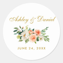 Adesivo Casamento Dourado Floral de Watercolor Coral