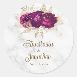 Adesivo Casamento Dourado Floral Elegante Fuchsia Rosa