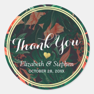 Adesivo Casamento Dourado Floral Tropical Obrigado A Favor