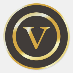 Adesivo Casamento Dourado inicial do monograma de V