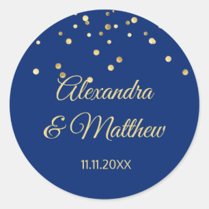 Adesivo Casamento Dourado personalizado dos azuis marinhos