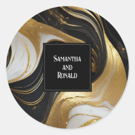 Adesivo Casamento Dourado, Preto e Branco Marmoreado Elega