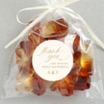 Adesivo Casamento Dourado romântico e creme de marfim Obri<br><div class="desc">Adicione um toque de elegância refinada aos seus favores de casamento com o nosso Dourado Romântico pequeno e Casamento de marfim. Esses adesivos refinados apresentam um delicado roteiro romântico de escrita manual, um obrigado sincero que você envia, e as iniciais amorosas do casal. O creme suave e a paleta dourada...</div>