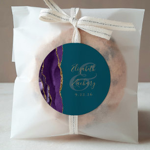 Adesivo Casamento Dourado Roxo-Roxo do Script Geode Agate