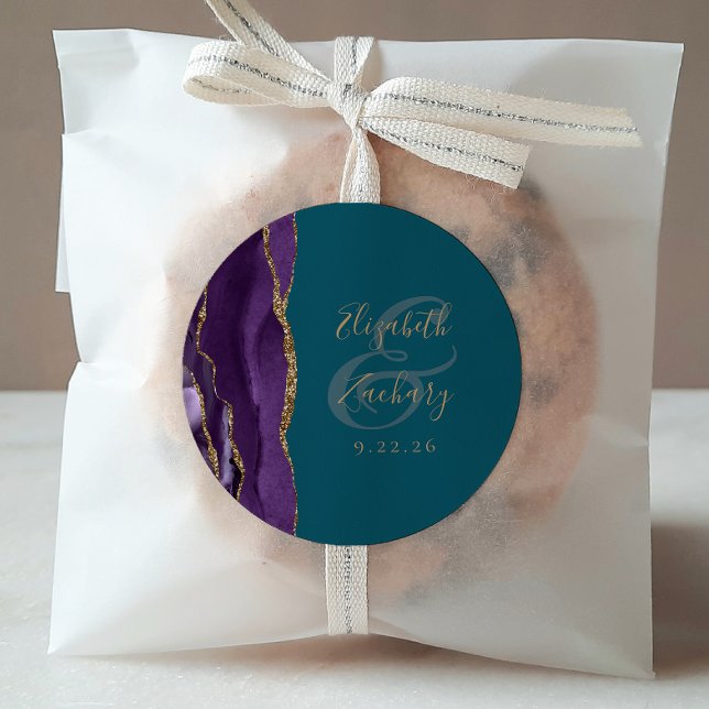 Adesivo Casamento Dourado Roxo-Roxo do Script Geode Agate (Criador carregado)