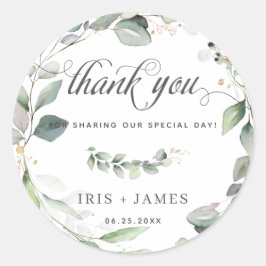 Adesivo Casamento Dourado Rustic Greenery Foliage Obrigado