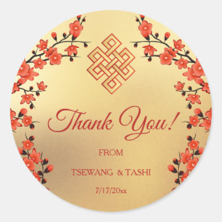 Adesivo Casamento Dourado Tibetano com o Flor Vermelho de