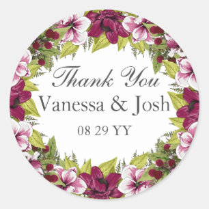 Adesivo Casamento Elegante Berry Florals Obrigado