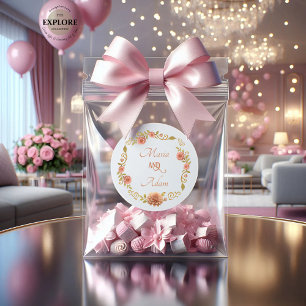 Adesivo Casamento Elegante Blush Dahlias Rótulo Dourado