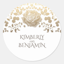Adesivo Casamento Elegante Branco das Flores Douradas Vint