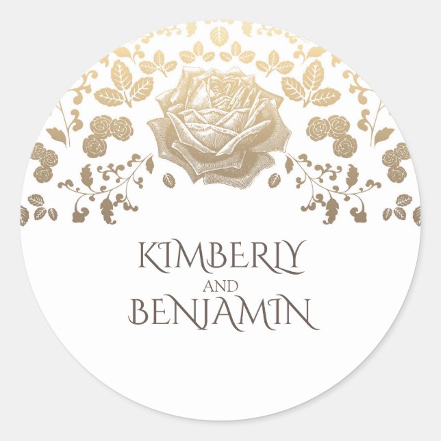Adesivo Casamento Elegante Branco das Flores Douradas Vint (Frente)