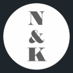 Adesivo Casamento Elegante Branco E Moderno Minimalista<br><div class="desc">Monograma Moderno Minimalista Autocolante Clássico Personalizado de Casamento com Texto Preto em Fundo Branco</div>