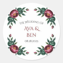 Adesivo Casamento Elegante Burgundy e Emerald Peony