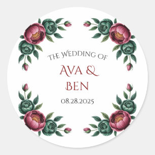 Adesivo Casamento Elegante Burgundy e Emerald Peony