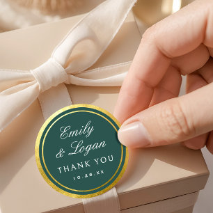 Adesivo Casamento Elegante com Borda Dourada e Verde Escur