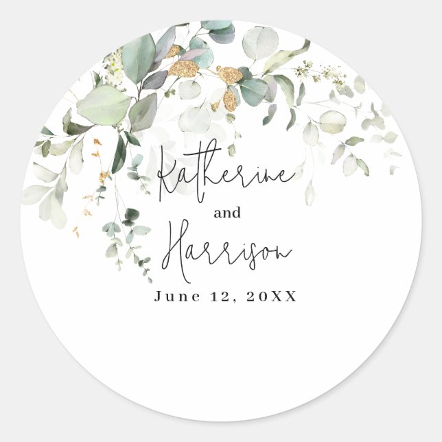 Adesivo Casamento Elegante com Eucalipto e Verde com Doura (Frente)