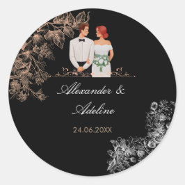 Adesivo Casamento Elegante com Floral Escuro