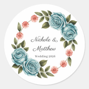 Adesivo Casamento Elegante com Rosa Teal e Margarida Laran