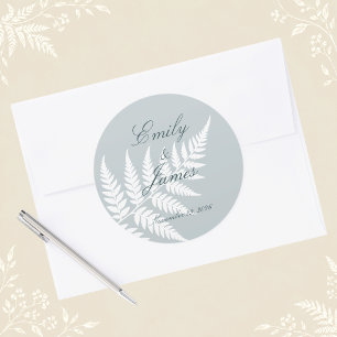 Adesivo Casamento Elegante com Samambaia Azul Gelo Branco