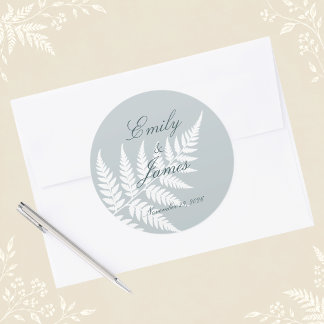 Adesivo Casamento Elegante com Samambaia Azul Gelo Branco