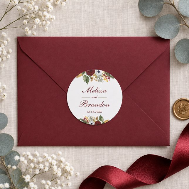 Adesivo Casamento Elegante com Script Floral em Vermelho B (Criador carregado)