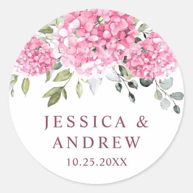 Adesivo Casamento Elegante De Blush Hydrangea Eucalyptus (Frente)