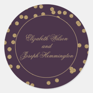 Adesivo Casamento Elegante de Confetti Dourado Roxo