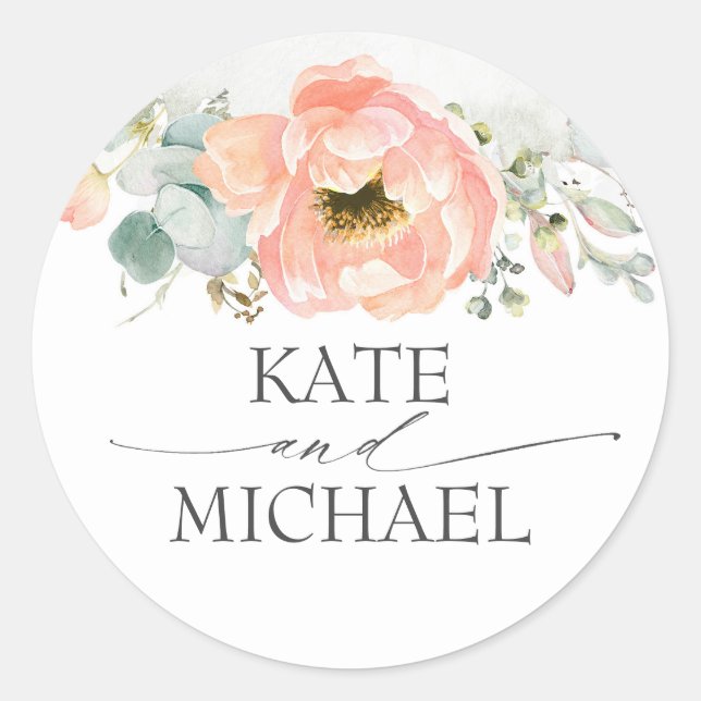 Adesivo Casamento Elegante De Flores De Água De Pêssego (Frente)