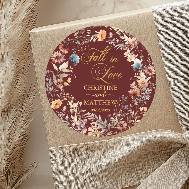 Adesivo Casamento Elegante de Flores Selvagens Douradas "A (Criador carregado)