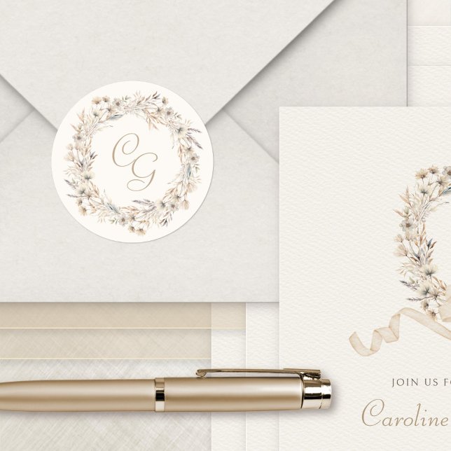 Adesivo Casamento Elegante de Flores Selvagens em Monogram (Criador carregado)