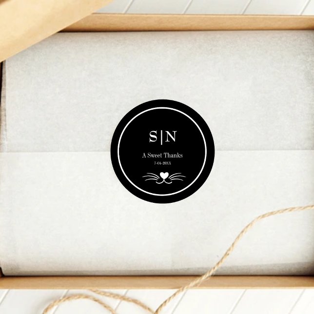 Adesivo Casamento Elegante de Gato Negro Inicial (Criador carregado)