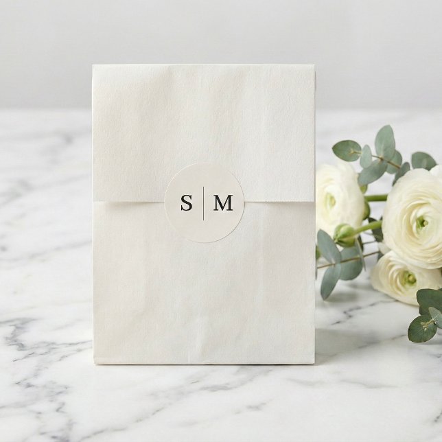 Adesivo Casamento Elegante de Monograma Beige (Criador carregado)