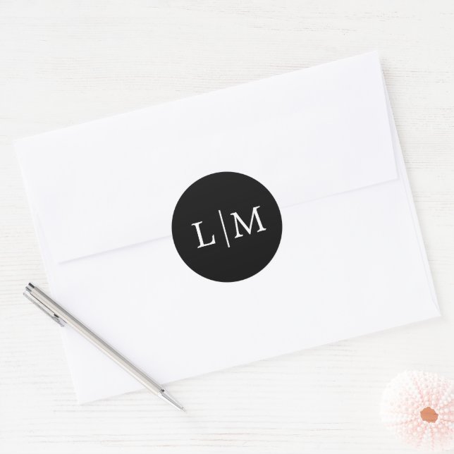 Adesivo Casamento elegante de monograma preto simples (Envelope)